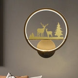 Led Elk Patterned Wall Mural Light: Minimalist Black Lighting Idea With Metallic Shade / A