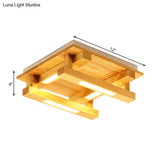 Led Flush Ceiling Light With Square Wood Shade - Modernist Brown Finish For Living Room (1/4/9