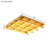 Led Flush Ceiling Light With Square Wood Shade - Modernist Brown Finish For Living Room (1/4/9