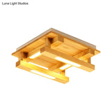 Led Flush Ceiling Light With Square Wood Shade - Modernist Brown Finish For Living Room (1/4/9