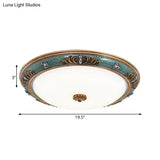 Led Flush Light Fixture With Milky Glass And Traditional Green Crown Design - Wide Sizes Available