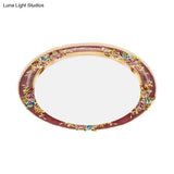 Led Flush Mount Ceiling Light - Traditional Grey/Red/Green With Round Resin Shade Bedroom Lighting
