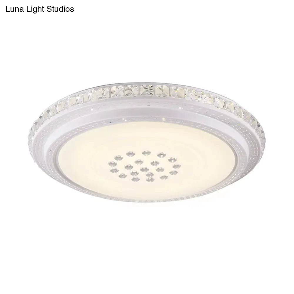 Led Flush Mount Chrome Circle Ceiling Lamp With Crystal Block Shade - Minimalist Design