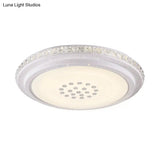 Led Flush Mount Chrome Circle Ceiling Lamp With Crystal Block Shade - Minimalist Design