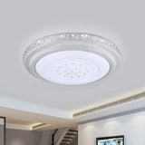 Led Flush Mount Chrome Circle Ceiling Lamp With Crystal Block Shade - Minimalist Design