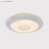 Led Flush Mount Chrome Circle Ceiling Lamp With Crystal Block Shade - Minimalist Design