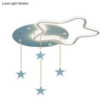 Led Flush Mount Kids Bedroom Ceiling Lamp With Drape In Pink/Blue – Star Cloud And Loving Heart