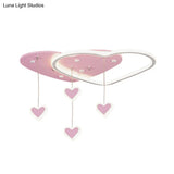 Led Flush Mount Kids Bedroom Ceiling Lamp With Drape In Pink/Blue – Star Cloud And Loving Heart