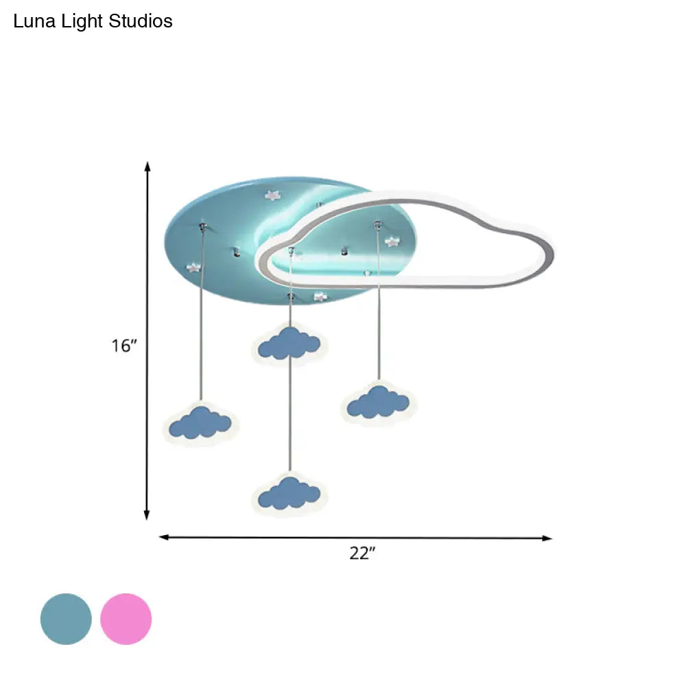 Led Flush Mount Kids Bedroom Ceiling Lamp With Drape In Pink/Blue – Star Cloud And Loving Heart