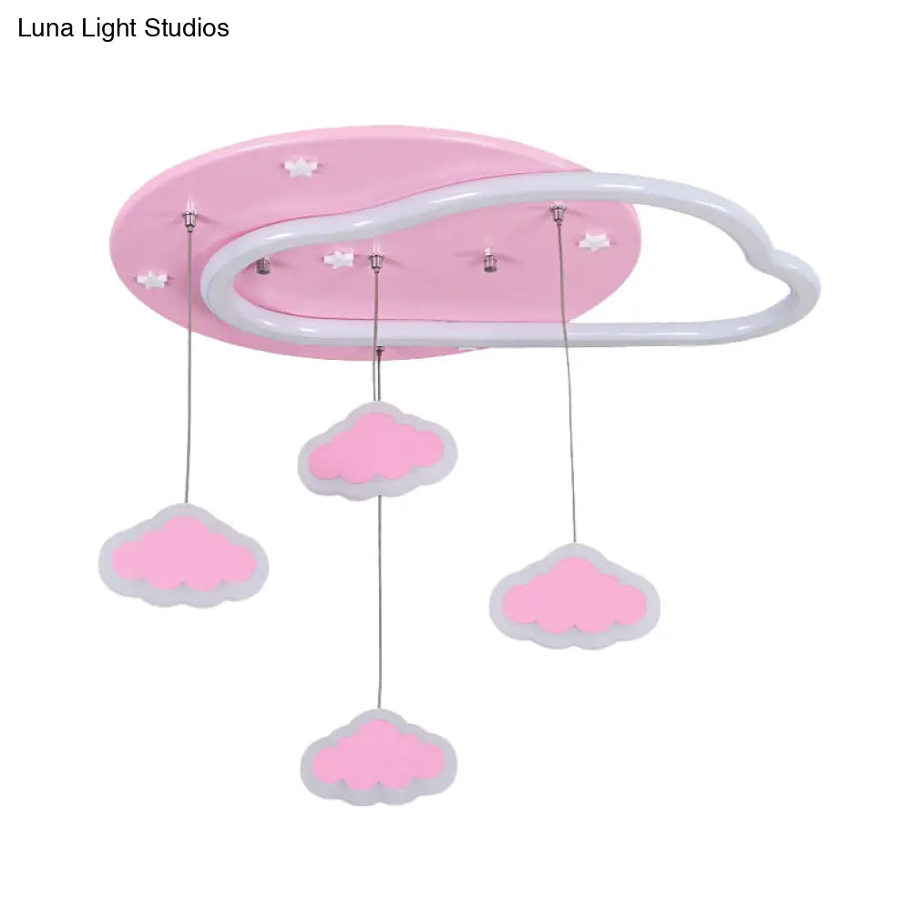 Led Flush Mount Kids Bedroom Ceiling Lamp With Drape In Pink/Blue – Star Cloud And Loving Heart