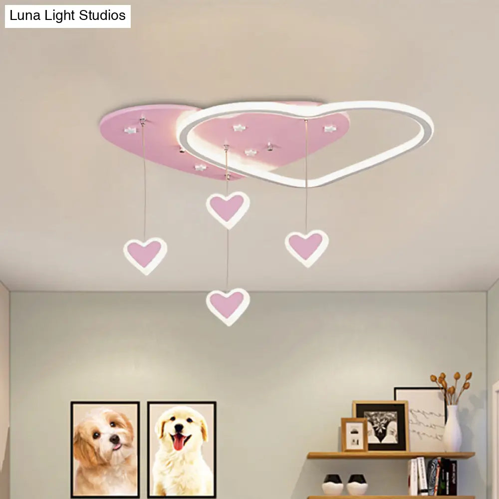 Led Flush Mount Kids Bedroom Ceiling Lamp With Drape In Pink/Blue – Star Cloud And Loving Heart