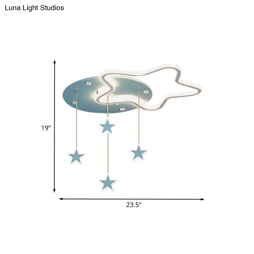 Led Flush Mount Kids Bedroom Ceiling Lamp With Drape In Pink/Blue – Star Cloud And Loving Heart