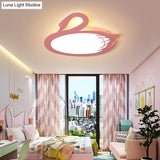 Led Flush Mount Lighting: Pink Swan Ceiling Fixture With Acrylic Shade In Modern Style & Warm/White