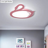 Led Flush Mount Lighting: Pink Swan Ceiling Fixture With Acrylic Shade In Modern Style & Warm/White