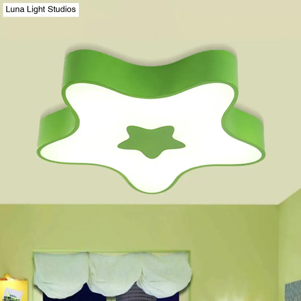 Led Flush Mount Nursery Light - Star Shade Acrylic Kids Style Fixture Green / White