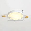 Led Flushmount Light: Ringed Planet Children’s Ceiling Fixture With Wooden Moon And Star Accents