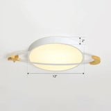 Led Flushmount Light: Ringed Planet Children’s Ceiling Fixture With Wooden Moon And Star Accents