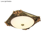 Led Frosted Glass Square Flush Mount Fixture With Bronze/Copper Finish - Countryside Ceiling Light