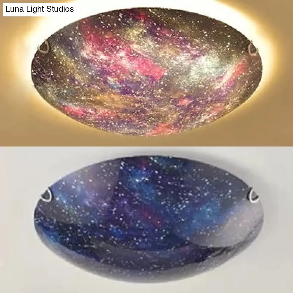 Led Glass Universe Flush Mount Ceiling Lamp - Multicolor Romantic Lighting For Kids’ Bedroom