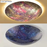 Led Glass Universe Flush Mount Ceiling Lamp - Multicolor Romantic Lighting For Kids’ Bedroom