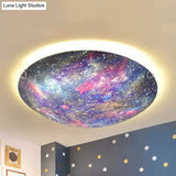 Led Glass Universe Flush Mount Ceiling Lamp - Multicolor Romantic Lighting For Kids’ Bedroom
