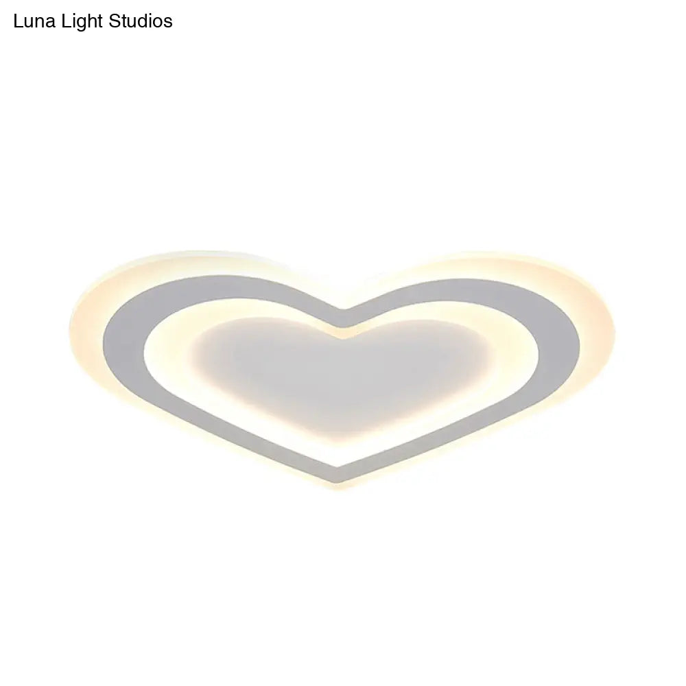 Led Heart Flush Mount Ceiling Light For Baby Game Room - Modern And Simple Design In White Acrylic
