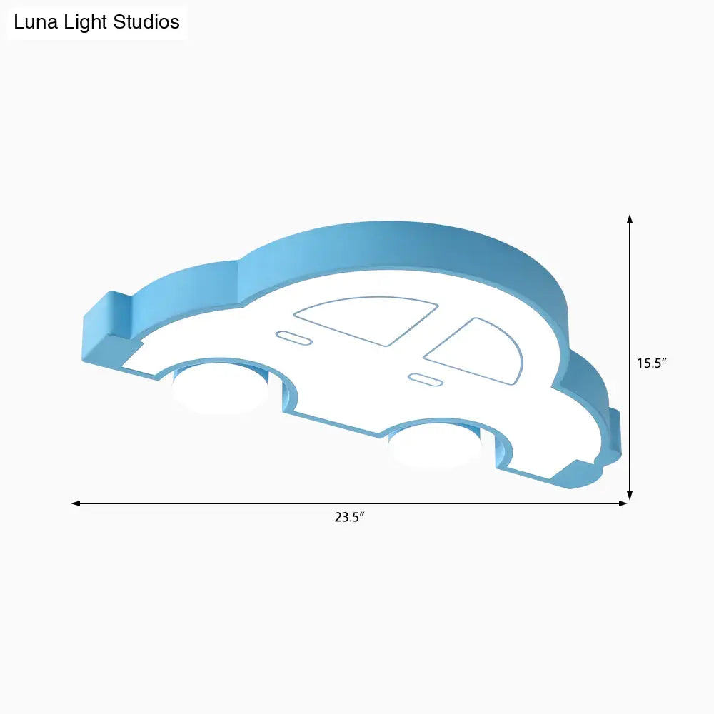 Led Indoor Flushmount Light With Car Cartoon Acrylic Shade Stylish Blue/Pink Ceiling Lamp In