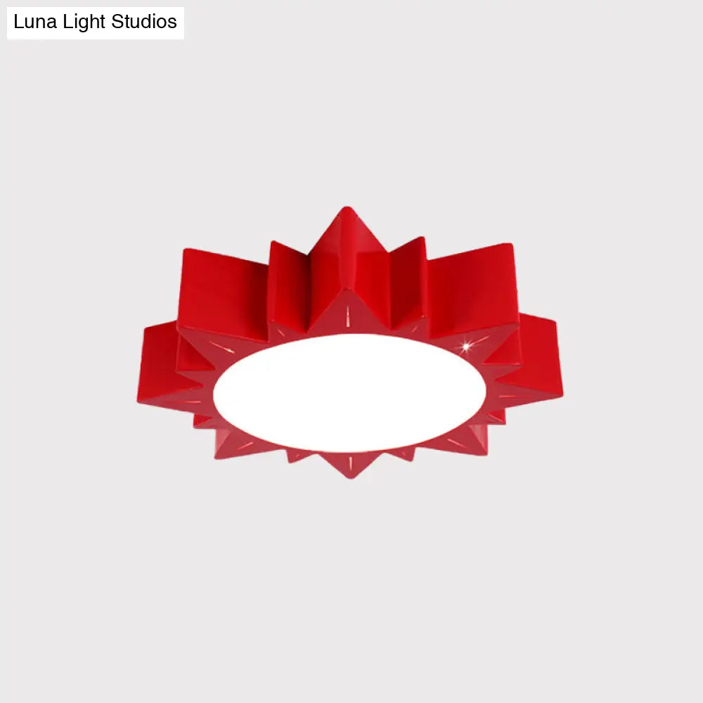 Led Kindergarten Ceiling Light With Sun Acrylic Shade In Red/Yellow/Blue Colors