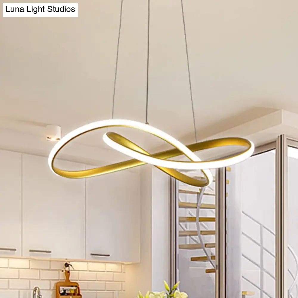 Led Line Chandelier - Modern Minimalist Style White Acrylic Shade Irregular Curved Dining Room