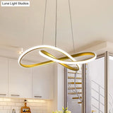 Led Line Chandelier - Modern Minimalist Style White Acrylic Shade Irregular Curved Dining Room