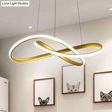 Led Line Chandelier - Modern Minimalist Style White Acrylic Shade Irregular Curved Dining Room