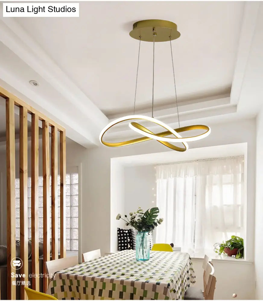 Led Line Chandelier - Modern Minimalist Style White Acrylic Shade Irregular Curved Dining Room