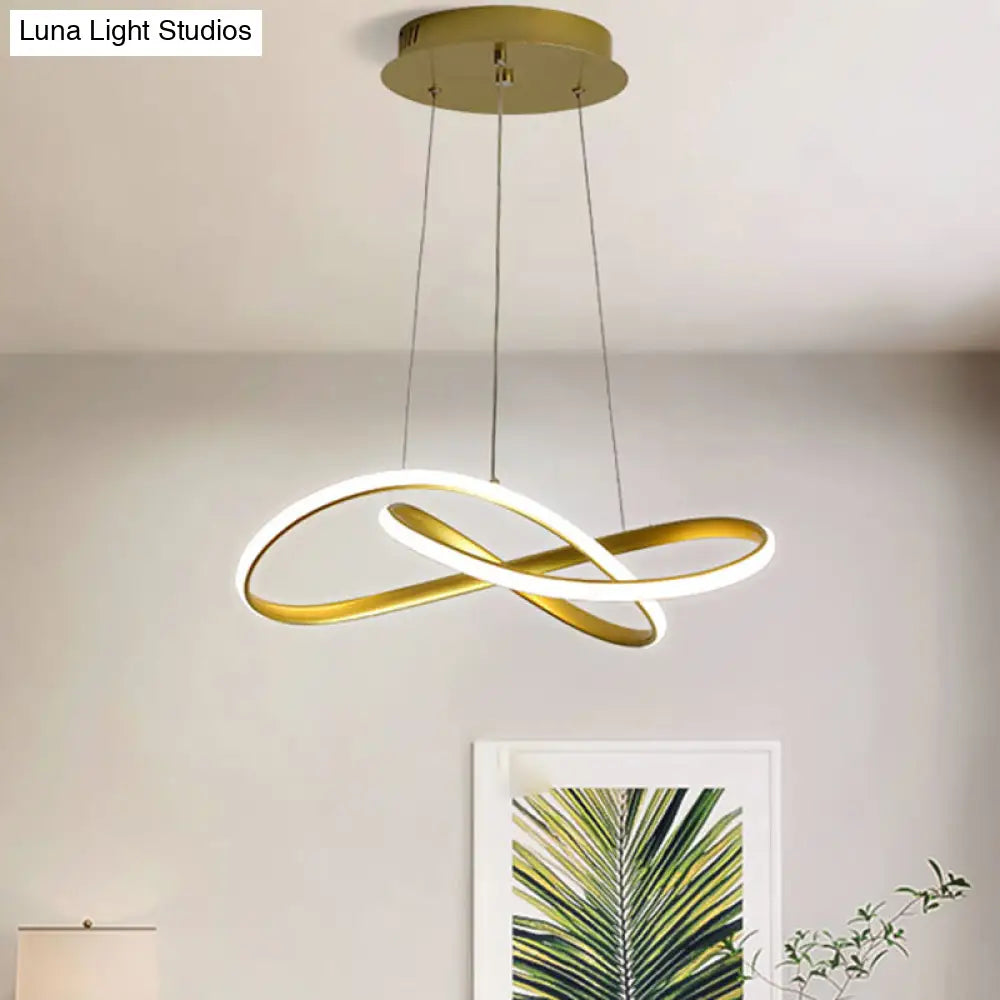 Led Line Chandelier - Modern Minimalist Style White Acrylic Shade Irregular Curved Dining Room