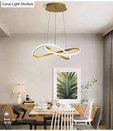 Led Line Chandelier - Modern Minimalist Style White Acrylic Shade Irregular Curved Dining Room