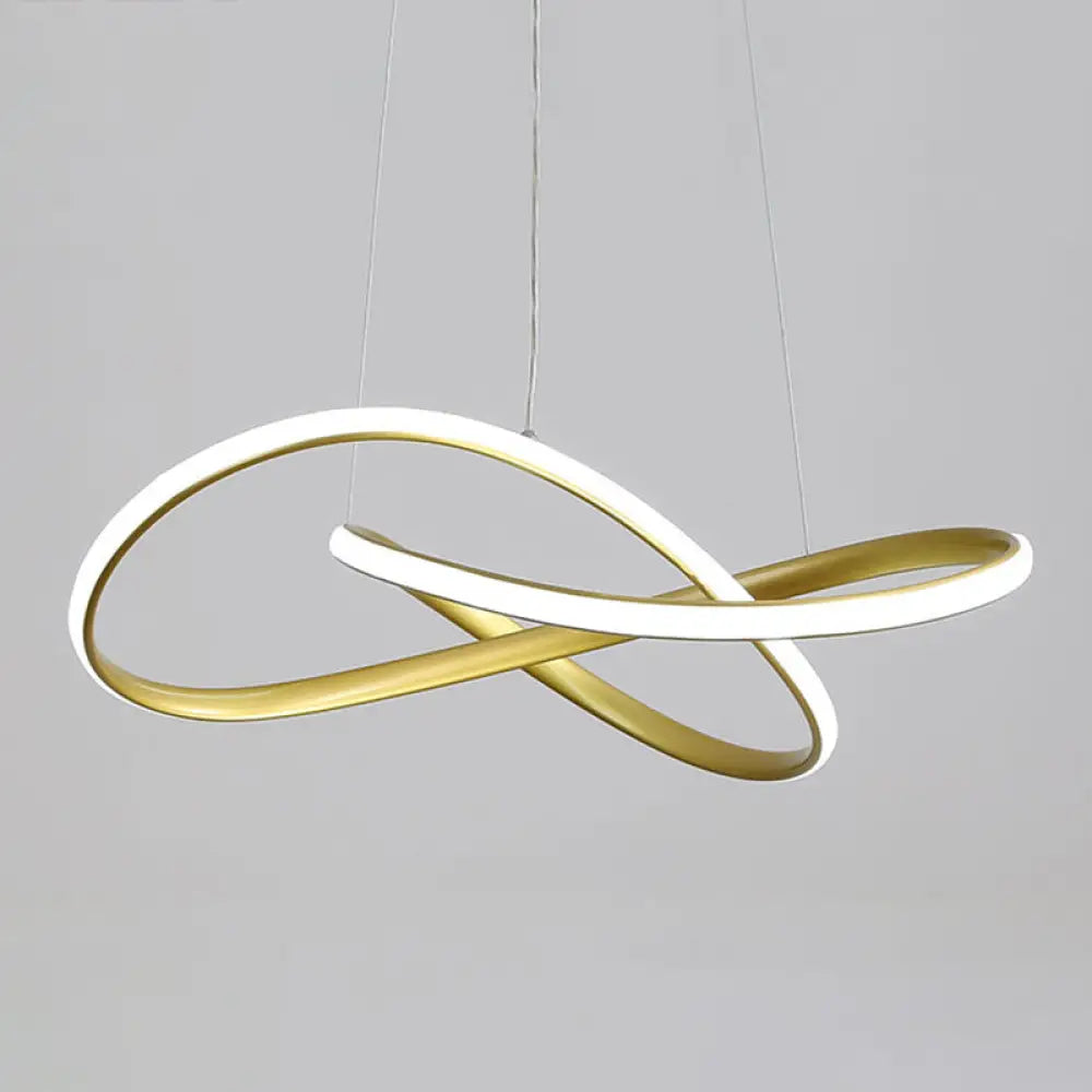 Led Line Chandelier - Modern Minimalist Style White Acrylic Shade Irregular Curved Dining Room