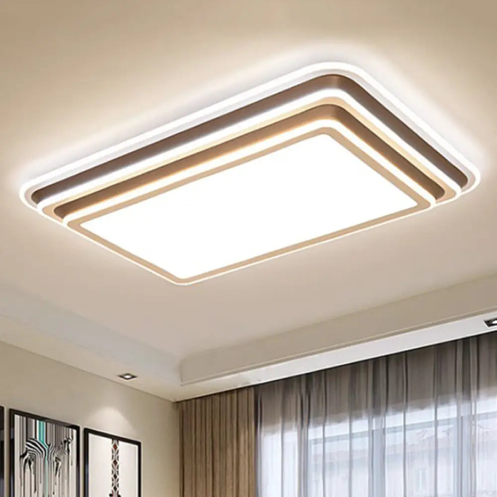 Led Living Room Flush Mount Ceiling Light With Square/Rectangular Acrylic Shade In Warm/White -