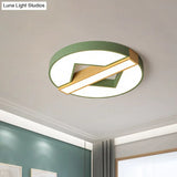 Led Macaron Green/Grey - Wood Bedroom Ceiling Light - 16.5’/20.5’ Flushmount With Round Acrylic