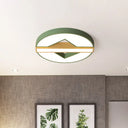 Led Macaron Green/Grey - Wood Bedroom Ceiling Light - 16.5’/20.5’ Flushmount With Round Acrylic