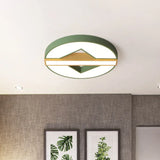 Led Macaron Green/Grey - Wood Bedroom Ceiling Light - 16.5’/20.5’ Flushmount With Round Acrylic