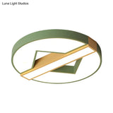 Led Macaron Green/Grey - Wood Bedroom Ceiling Light - 16.5’/20.5’ Flushmount With Round Acrylic