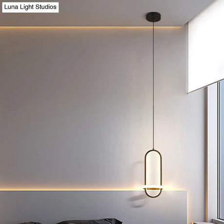 Led Metal Bedside Pendant Light With Halo Ring
