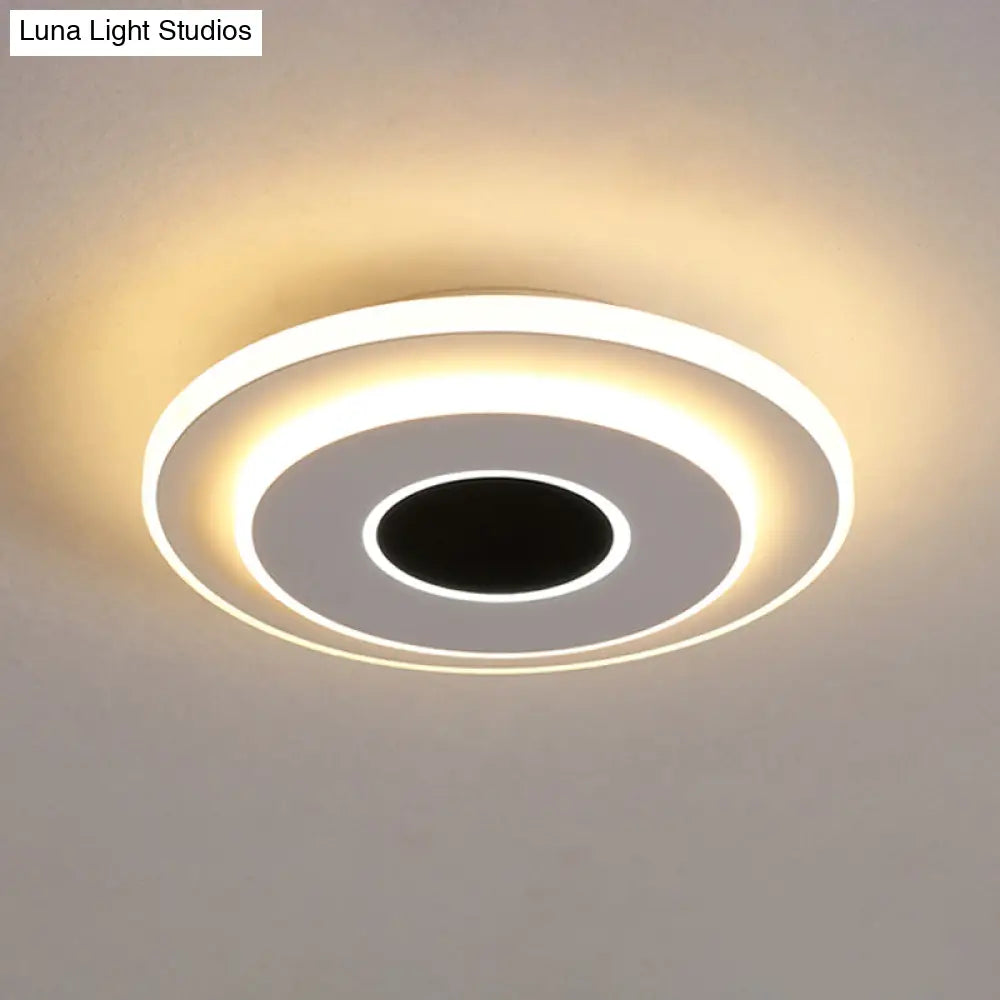 Led Mini Flush Ceiling Light - Modernist Black And White Lamp With Acrylic Shade In Warm/White
