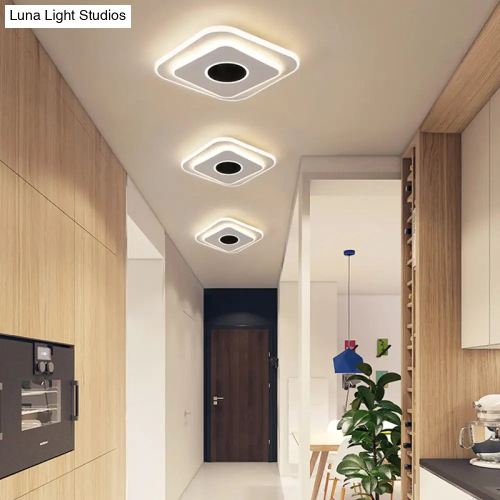 Led Mini Flush Ceiling Light - Modernist Black And White Lamp With Acrylic Shade In Warm/White