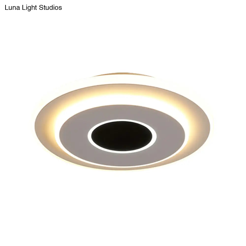 Led Mini Flush Ceiling Light - Modernist Black And White Lamp With Acrylic Shade In Warm/White
