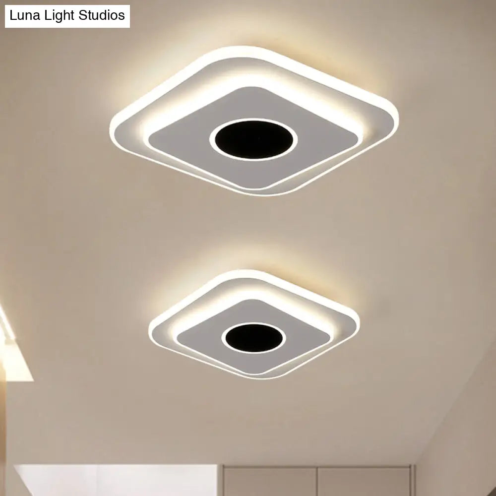 Led Mini Flush Ceiling Light - Modernist Black And White Lamp With Acrylic Shade In Warm/White