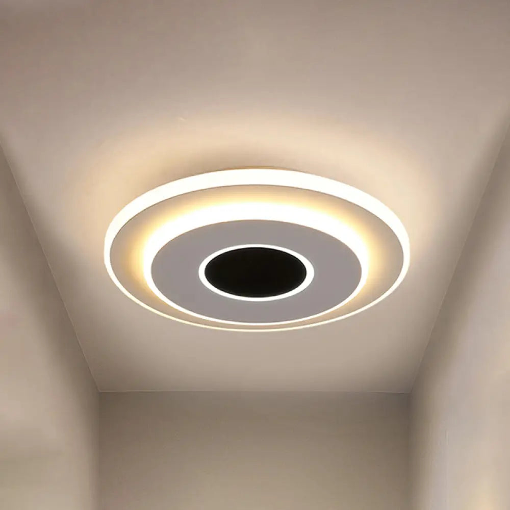 Led Mini Flush Ceiling Light - Modernist Black And White Lamp With Acrylic Shade In Warm/White