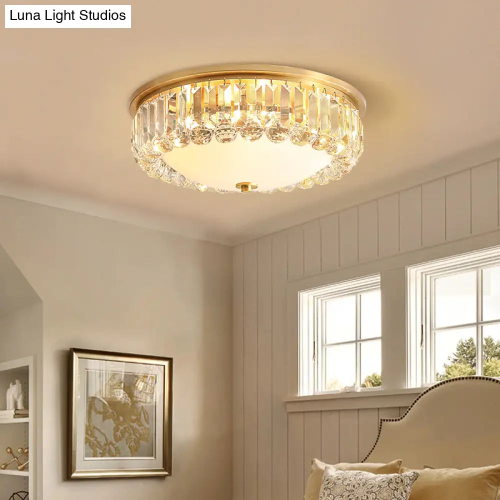 Led Modern Crystal Flush Mount Ceiling Light In Gold Ideal For Bedroom