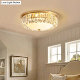 Led Modern Crystal Flush Mount Ceiling Light In Gold Ideal For Bedroom