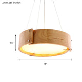 Led Modern Living Room Ceiling Light With Wood Shade - Beige Flush Mount Lamp In White/Warm