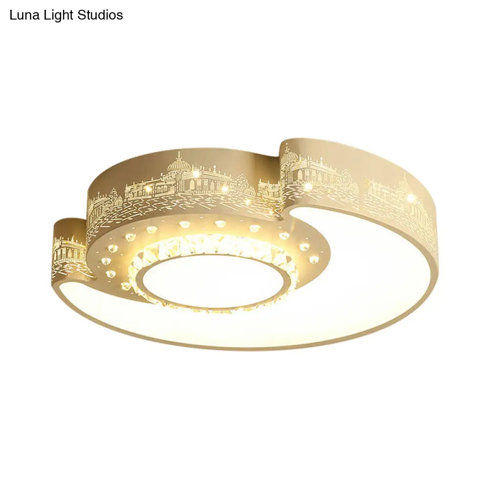 Led Moon Ceiling Light With Crystal Shade - Minimalist Design